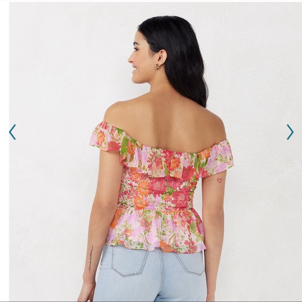LC Lauren Conrad Smocked Peplum Top, Floral Print - Picture 4 of 12
